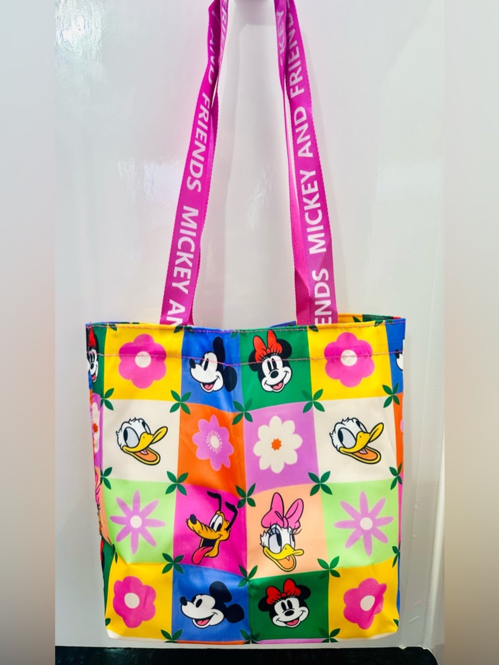 Mickey & Friends Multicolor Floral Canvas Tote - Pink Handles ( impermeable )